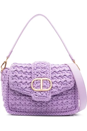 Twin-Set Bolsa de hombro de tejido grueso con placa del logo