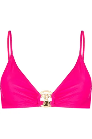 Moschino Top de bikini fruncido con placa del logo