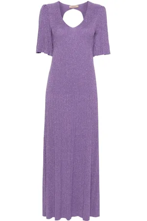 Twin-Set Vestido largo con diseño tejido de canalé y lurex