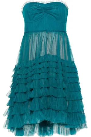 Twin-Set Vestido corto con volantes y diseño strapless