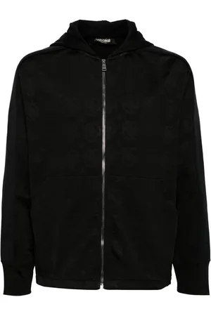 Roberto Cavalli Hoodie con cierre y logo en jacquard