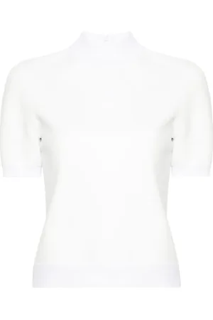Tory Burch Playera con cuello falso y logo en relieve