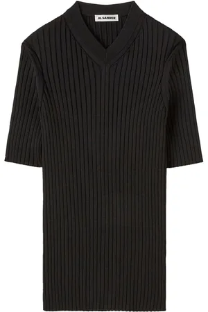 Jil Sander Playera tejida de canalé con cuello en V