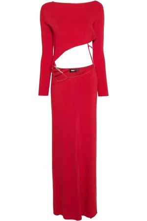 GCDS Vestido midi tejido de canalé con diseño asimétrico