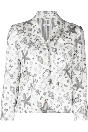 Thom Browne Blazer de seda con botones y estampado gráfico