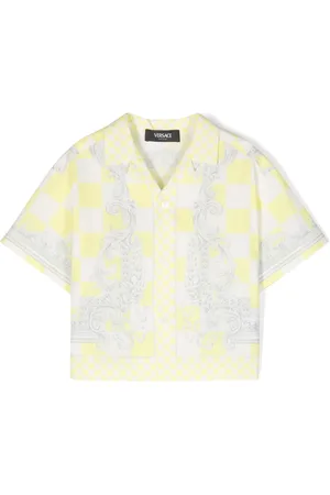 VERSACE Camisa de seda con cuadros estampados