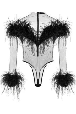MUGLER Body con ribete de plumas