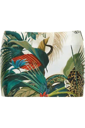 Roberto Cavalli Falda corta de seda con estampado de jungla