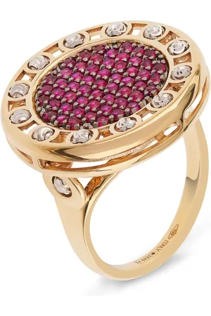 Officina Bernardi Anillo SenzaTempo grande en oro amarillo de 18kt con diamantes y rubí
