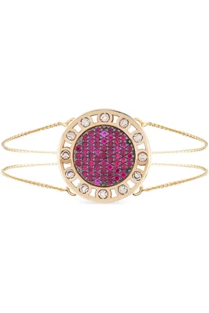 Officina Bernardi Pulsera SenzaTempo grande en oro amarillo de 18kt con diamantes y rubíes