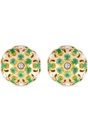 Officina Bernardi Aretes Damasco en oro amarillo de 18kt con esmeralda