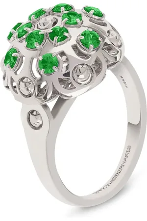 Officina Bernardi Anillo Damasco en oro blanco de 18kt con esmeralda