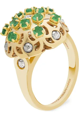 Officina Bernardi Anillo Damasco pequeño en oro amarillo de 18kt con esmeralda