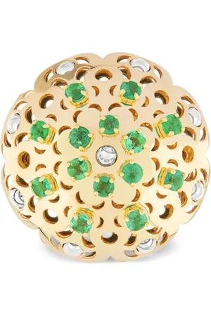 Officina Bernardi Anillo Damasco grande en oro amarillo de 18kt con esmeralda