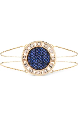 Officina Bernardi Pulsera SenzaTempo grande en oro amarillo de 18kt con zafiros y diamantes