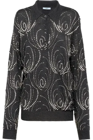 Prada Playera tipo polo de cachemira con detalles de cristal