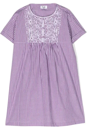 Il gufo Vestido con bordado floral y motivo de cuadros gingham