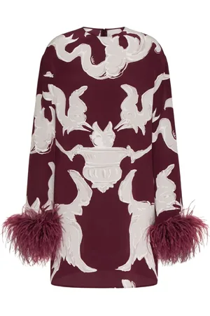 VALENTINO GARAVANI Vestido midi con motivo y detalle de plumas