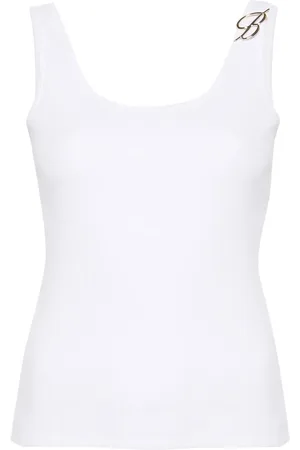 BLUMARINE Top tejido de canalé con aplique del logo