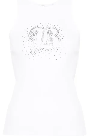 BLUMARINE Top de tejido fino de canalé con detalles de cristal