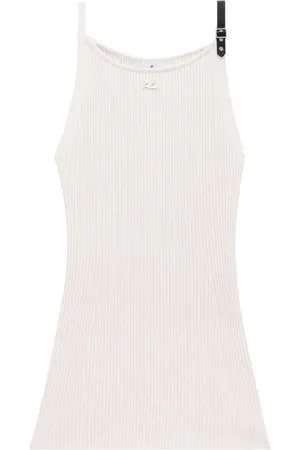 Courrèges Vestido tejido de canalé con correa y hebilla