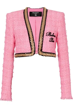 Balmain Chamarra corta de tweed con ribete de cadena