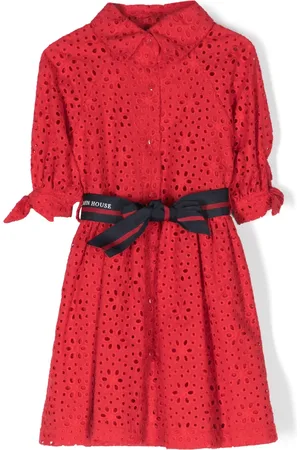 Lapin House Vestido con bordado inglés y moño en la cintura