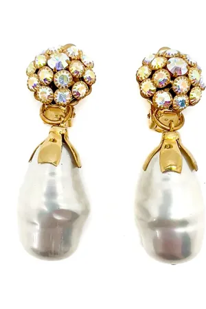 JENNIFER GIBSON JEWELLERY Vintage Aurora Borealis Baroque Pearl Drop Earrings1960s