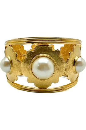 JENNIFER GIBSON JEWELLERY Vintage Broad Pearl Floral Motif Cuff 1980s