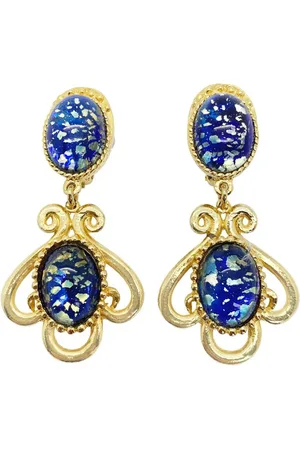 JENNIFER GIBSON JEWELLERY Vintage Cosmic Glass Cabochon Earrings 1980s