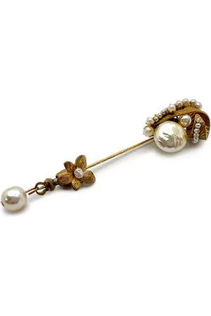 JENNIFER GIBSON JEWELLERY Vintage Miriam Haskell Baroque Pearl Droplet Pin 1940s