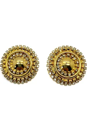 JENNIFER GIBSON JEWELLERY Vintage Gold & Crystal Statement Bullseye Earrings 1980s