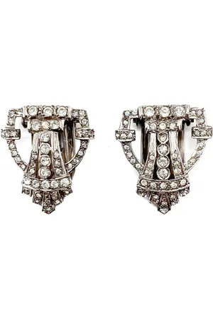 JENNIFER GIBSON JEWELLERY Vintage English Art Deco Silver & Paste Dress Clip Pair 1930s