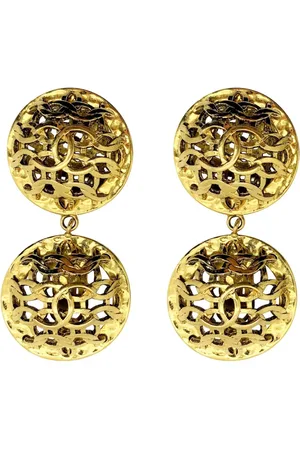 JENNIFER GIBSON JEWELLERY Chanel Double Orb Statement Logo Earrings 1980s