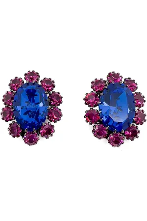 JENNIFER GIBSON JEWELLERY Vintage Electric Blue & Hot Pink Crystal Earrings 1960s