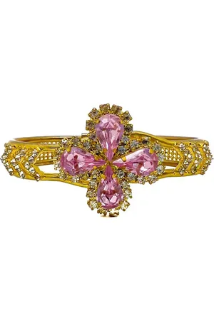 JENNIFER GIBSON JEWELLERY Vintage Victorian Inspired Pink Teardrop Crystal Cuff 1960s