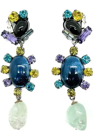 JENNIFER GIBSON JEWELLERY Vintage Philippe Ferrandis Foiled Glass & Stone Earrings 1980s