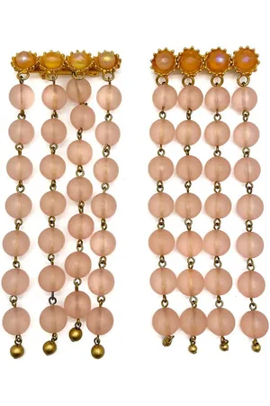 JENNIFER GIBSON JEWELLERY Vintage Pair of Long Pink Satin Bead Tassel Brooches 1960s