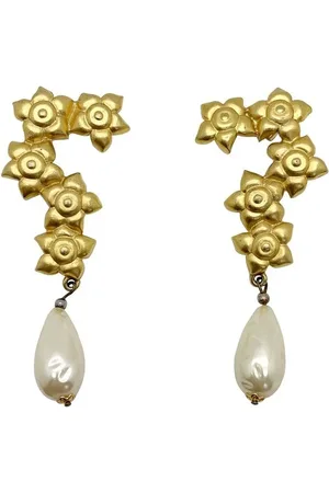 JENNIFER GIBSON JEWELLERY Vintage statement floral baroque pearl earrings 1980s
