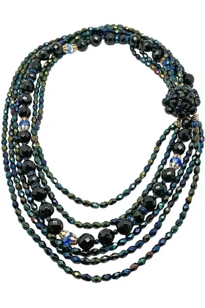 JENNIFER GIBSON JEWELLERY Vintage midnight crystal torsade necklace 1950s