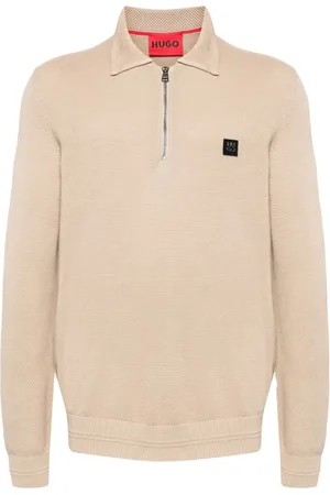 HUGO BOSS Playera tipo polo de tejido gofrado con cierre