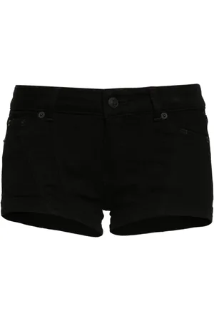 Shorts en mezclilla bajo crudo unicolor  Pantalones cortos vaqueros,  Mezclilla negra, Shorts en mezclilla