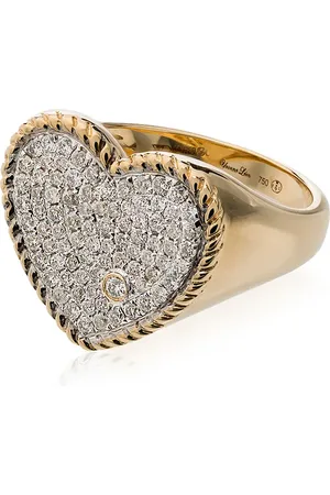 YVONNE LÉON Anillo con diseño de corazón en oro 18kt con diamantes en pavé