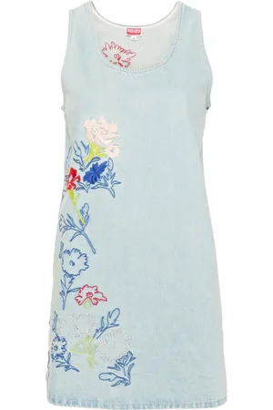Kenzo Vestido de mezclilla con bordado Drawn Flowers