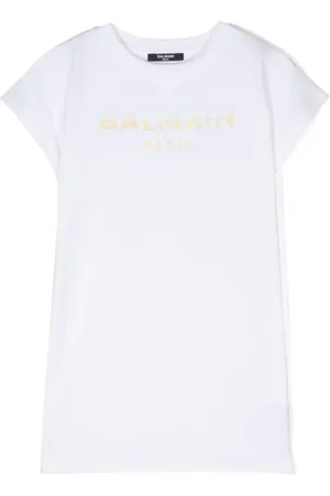 Balmain Vestido estilo playera con logo estampado