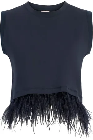 Cinq A Sept Top con ribete de plumas