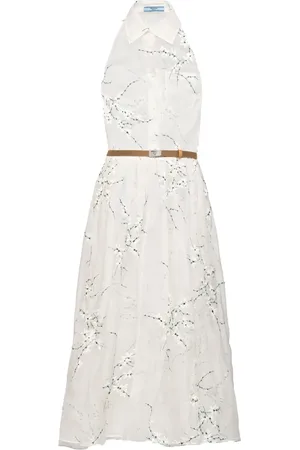 Prada Vestido de seda midi con bordado floral