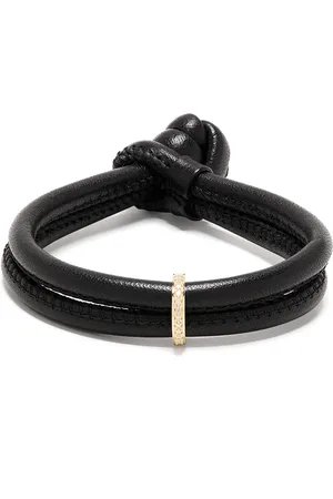 Mizuki Pulsera cruzada en oro amarillo de 14kt y cuero con diamantes