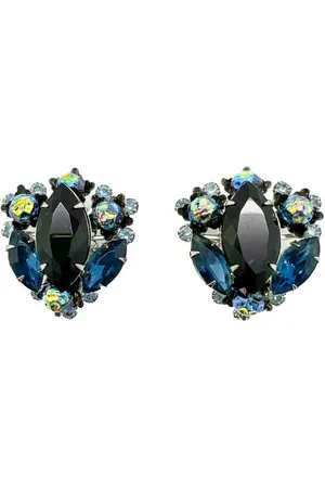 JENNIFER GIBSON JEWELLERY Vintage Judy Lea Black & Navy Navette Earrings 1950s