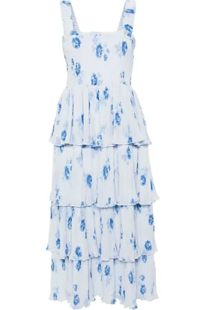 Ganni Vestido midi plisado con estampado floral
